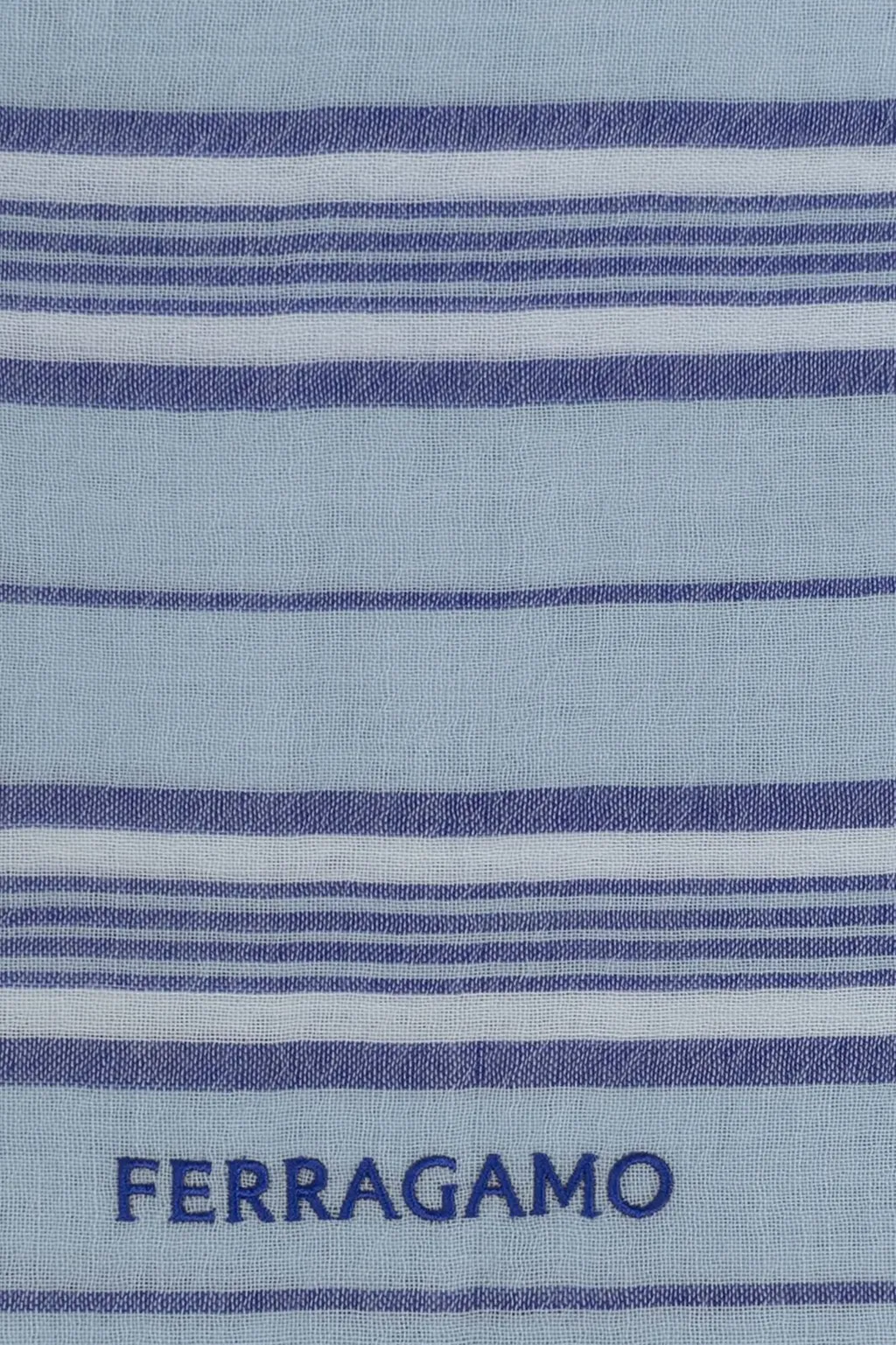 Ferragamo Logo Embroidered Striped Frayed Scarf