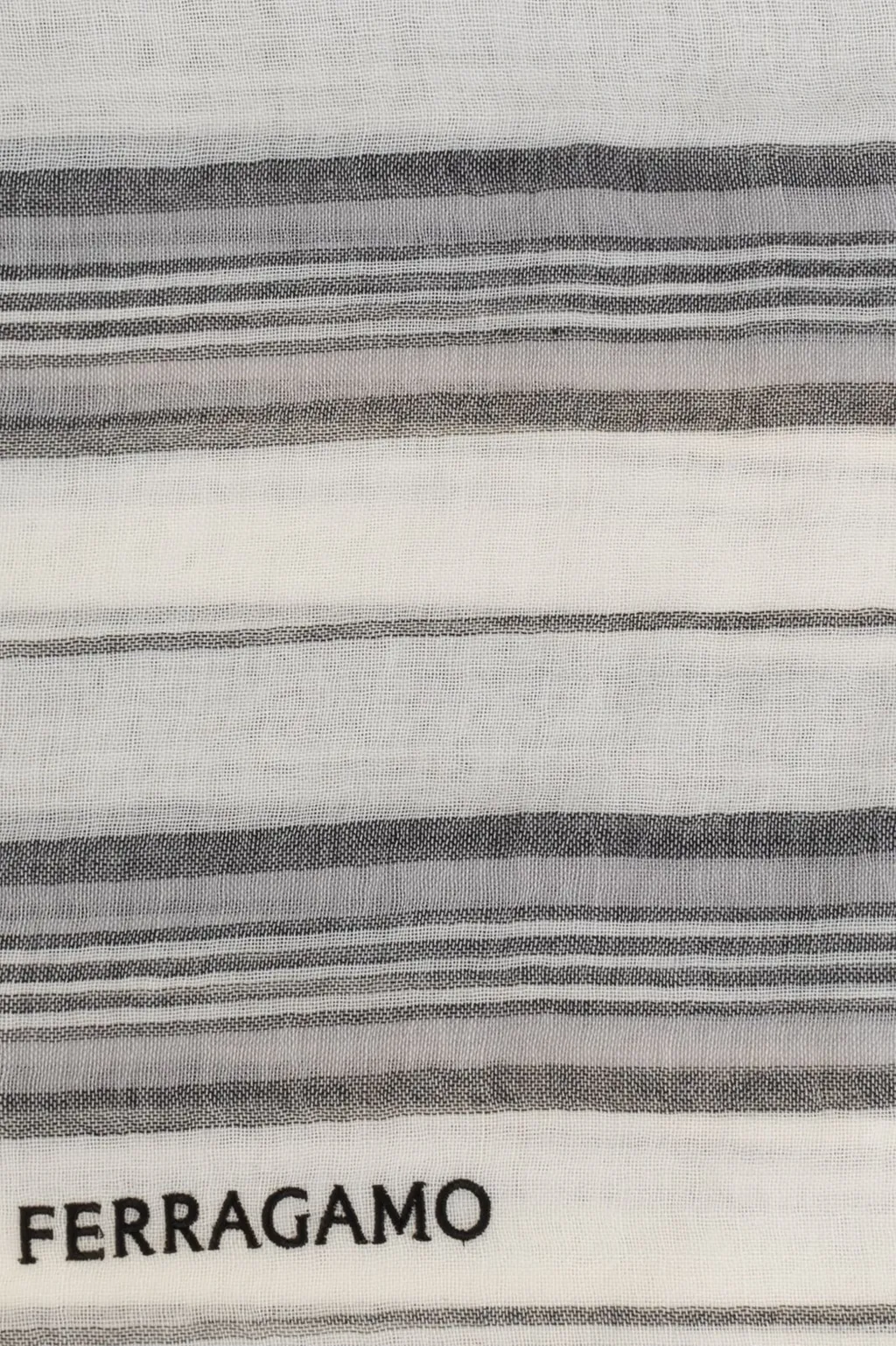 Ferragamo Logo Embroidered Striped Fringed Scarf