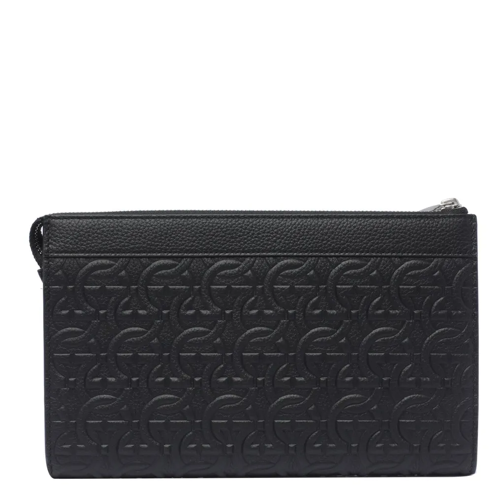 Ferragamo Logo Embossed Zipped Clutch Bag