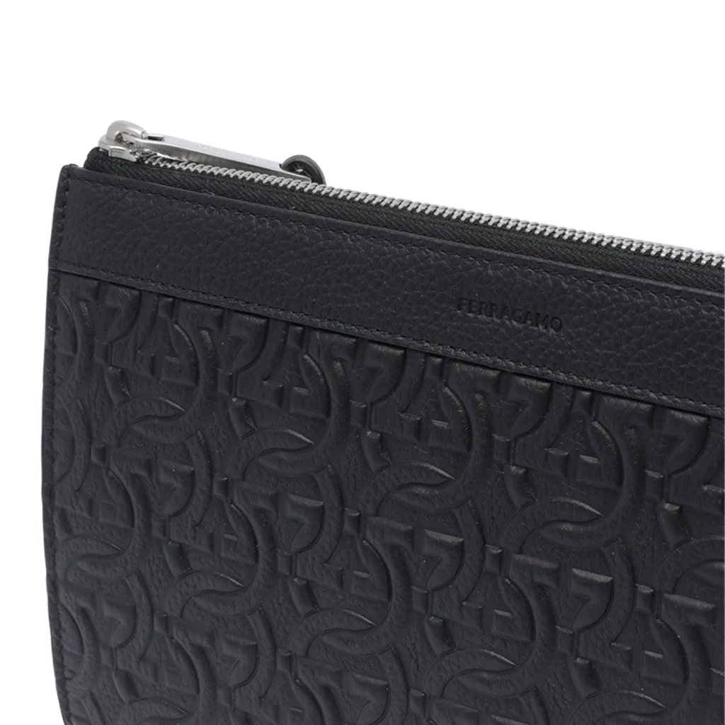 Ferragamo Logo Embossed Zipped Clutch Bag