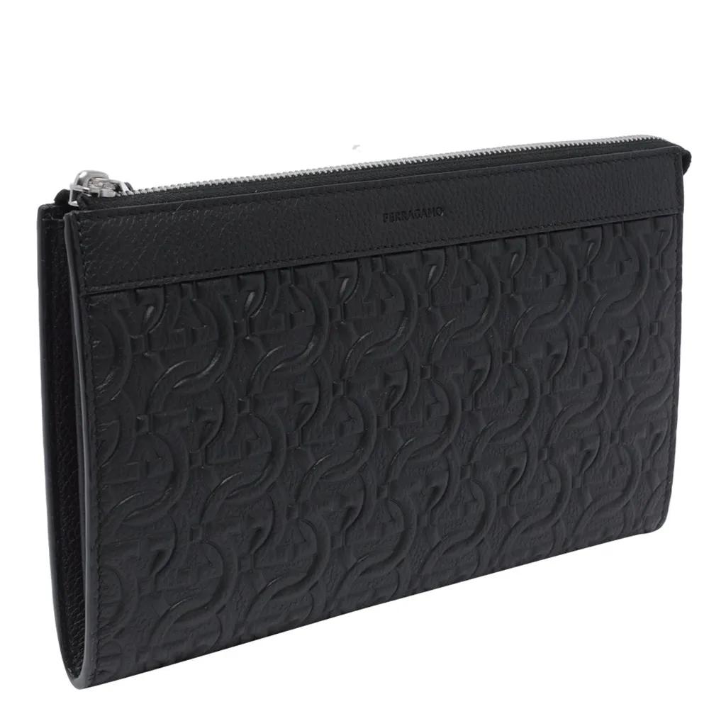 Ferragamo Logo Embossed Zipped Clutch Bag