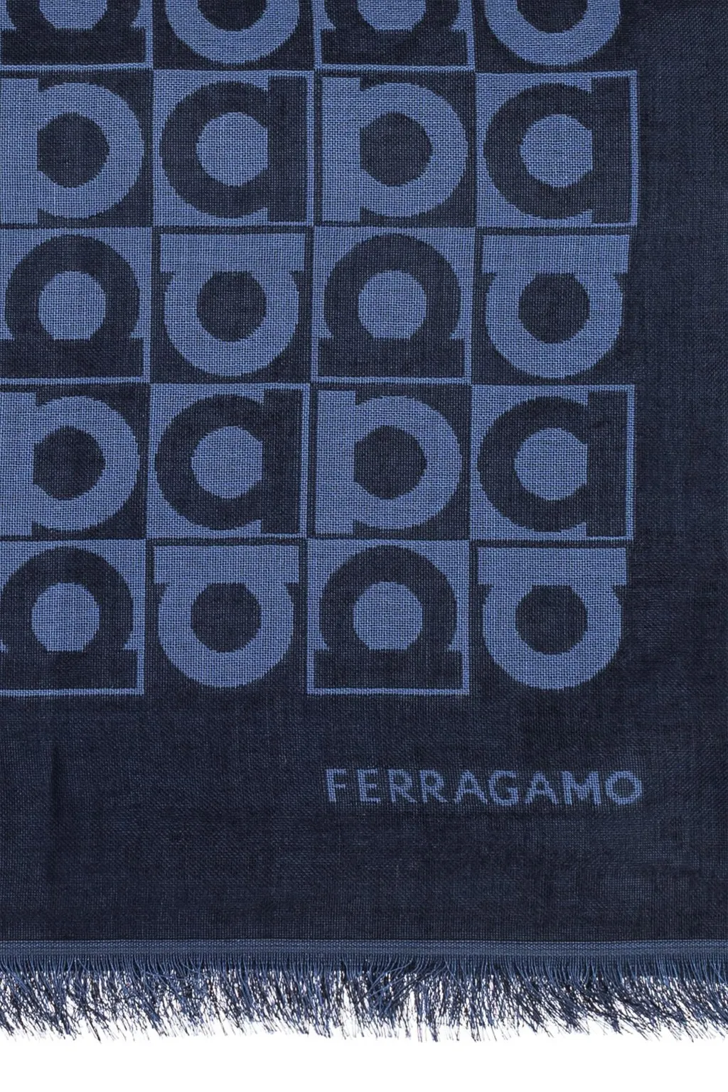 Ferragamo Monogram Printed Frayed-Edge Scarf