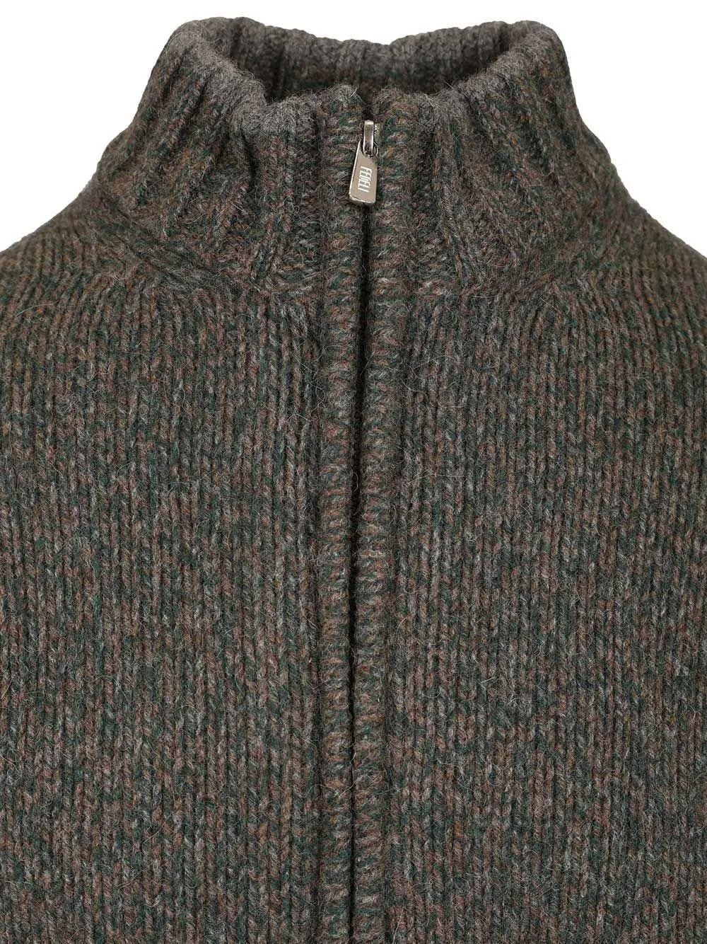 Fedeli Zip-Front Melange Cardigan