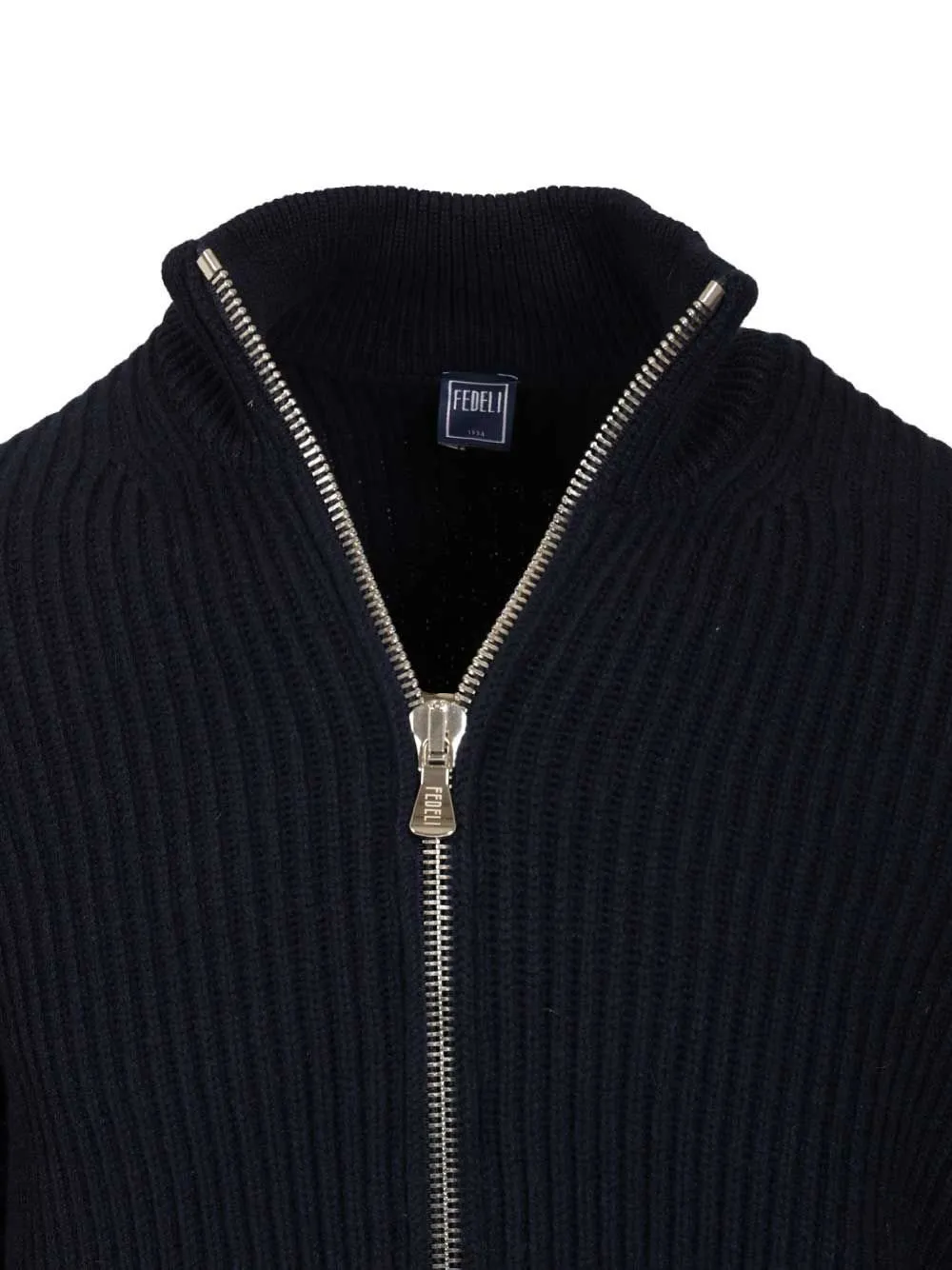 Fedeli Zip-Front Ribbed Cardigan