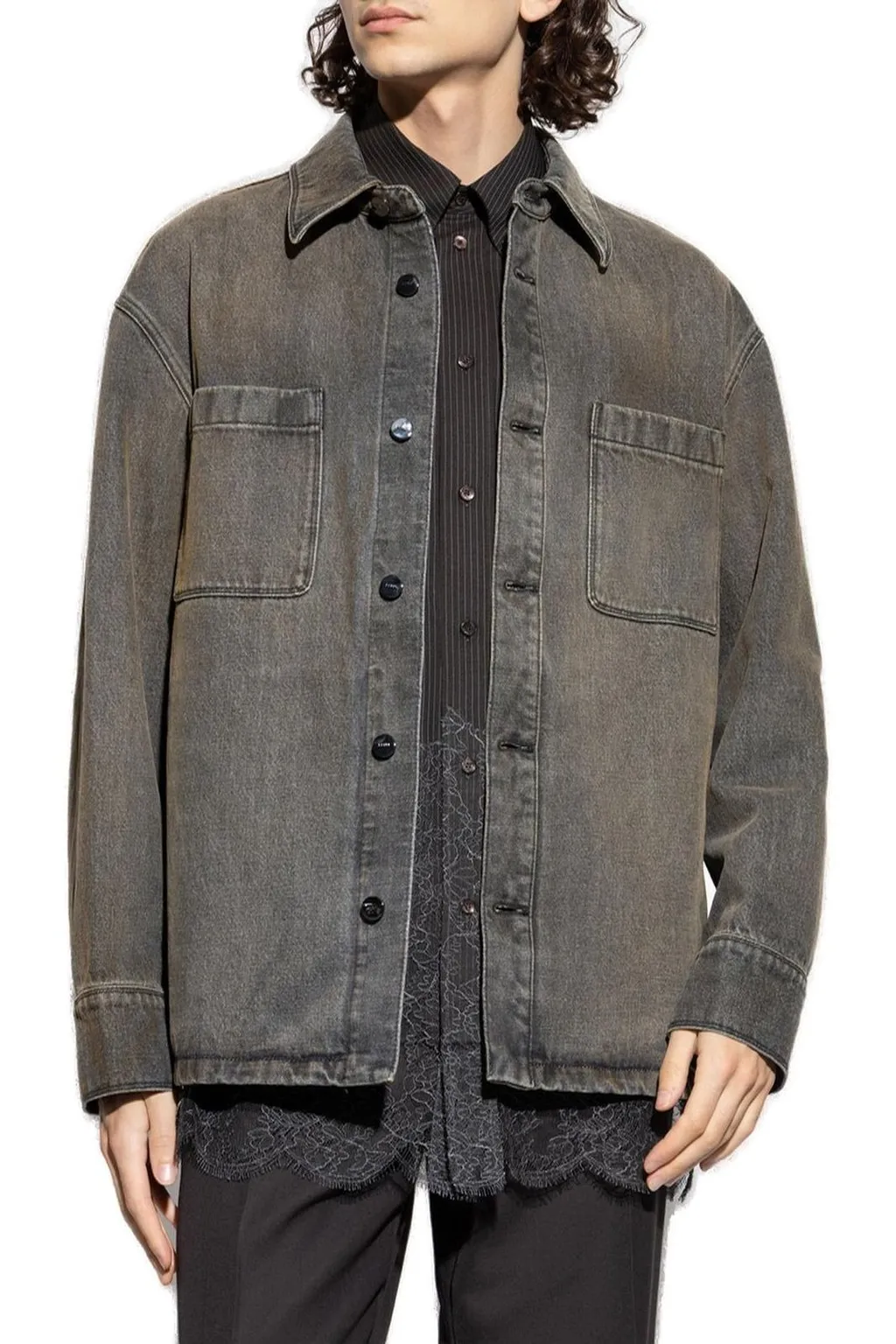Fendi Long Sleeved Overdyed Denim Shirt