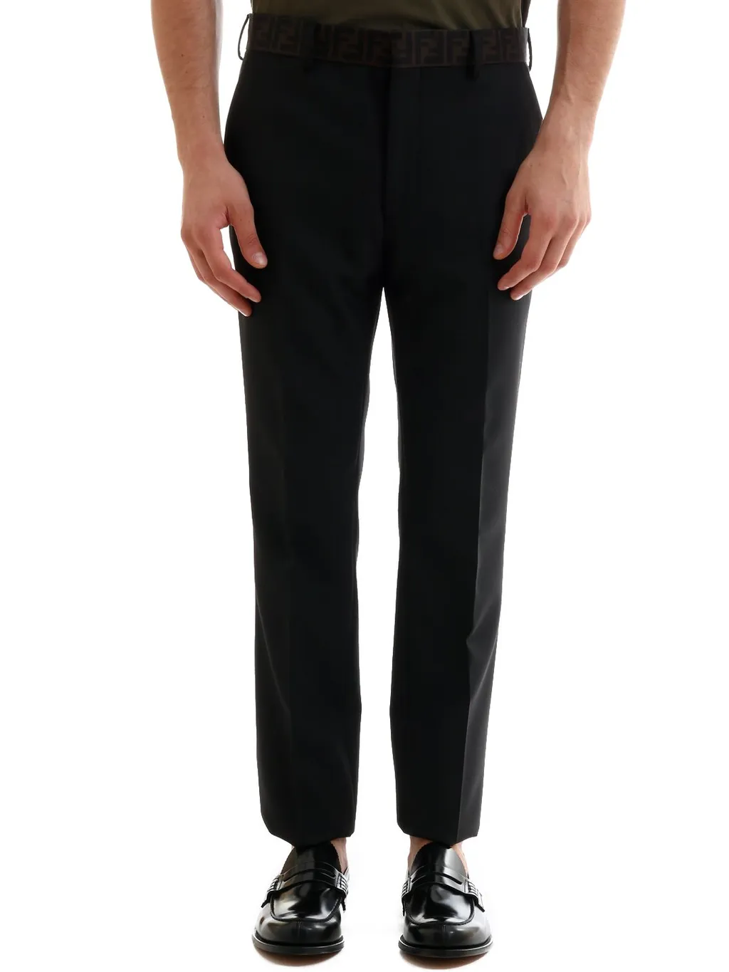 Fendi Logo Tape Waistband Tailored Pants