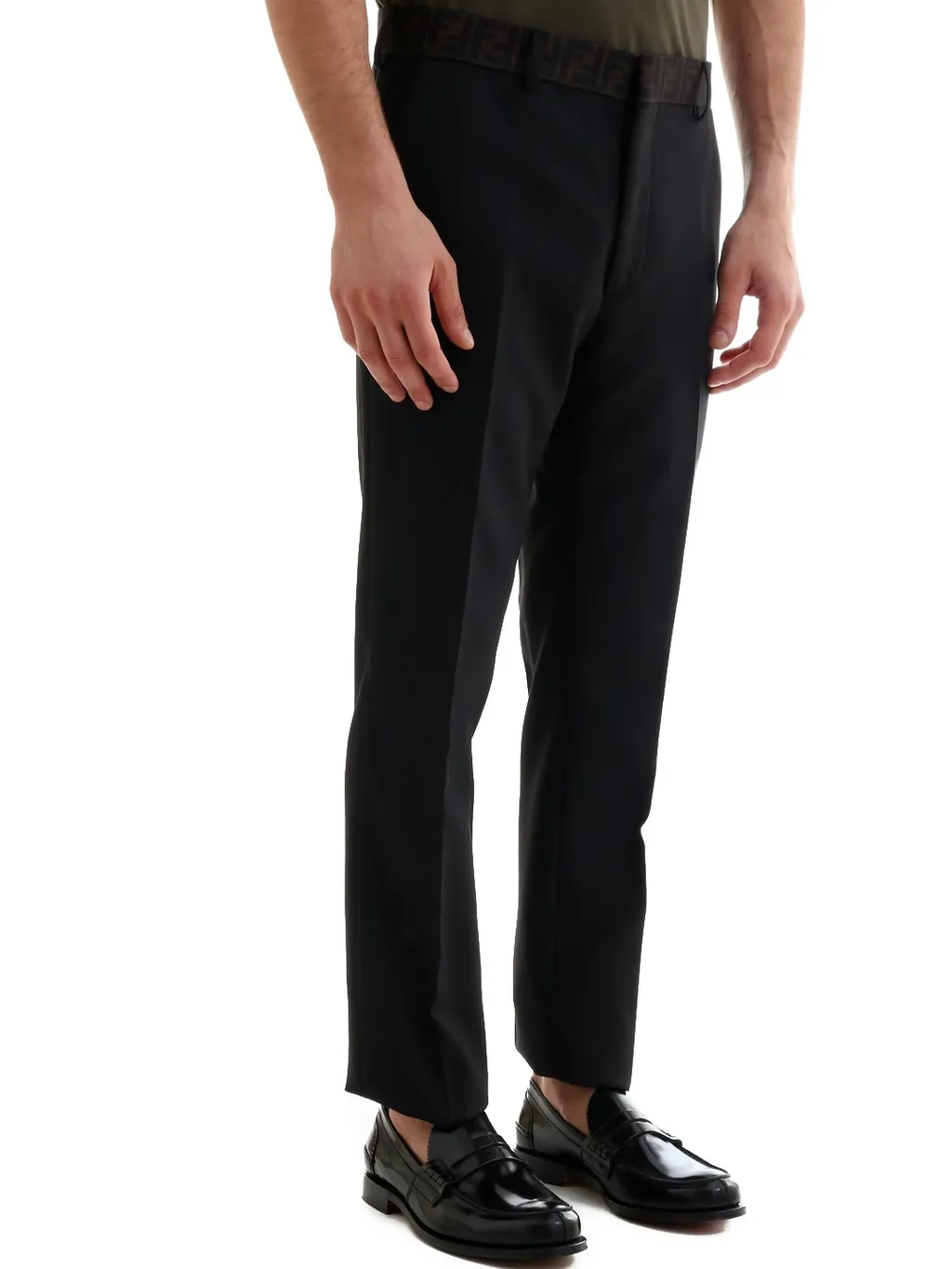 Fendi Logo Tape Waistband Tailored Pants