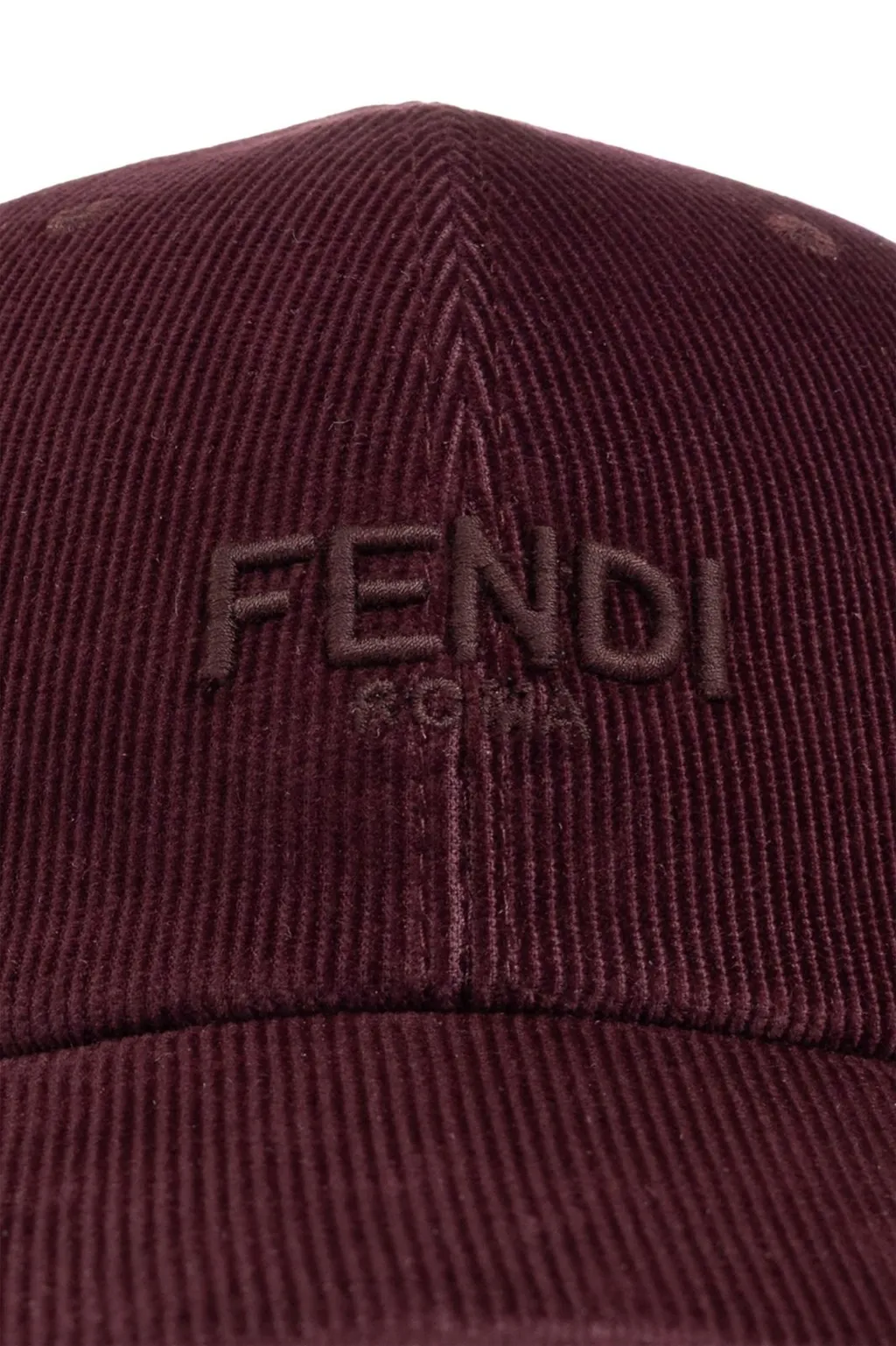 Fendi Logo Embroidered Corduroy Baseball Cap