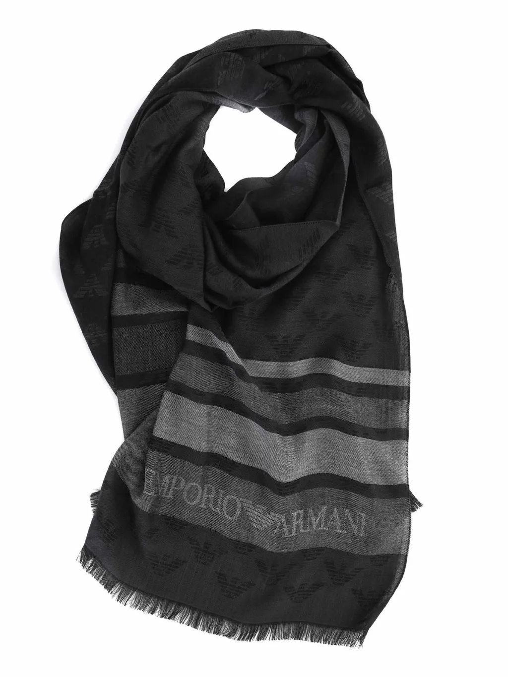 Emporio Armani Logo Jacquard Striped Frayed Scarf