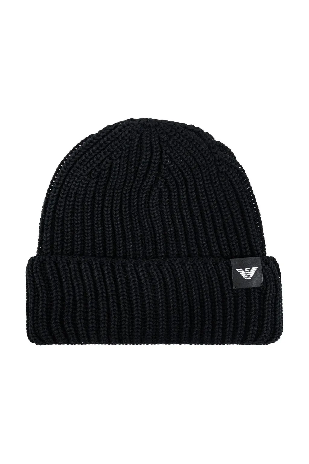 Emporio Armani Logo Patch Turn-Up Brim Knitted Beanie