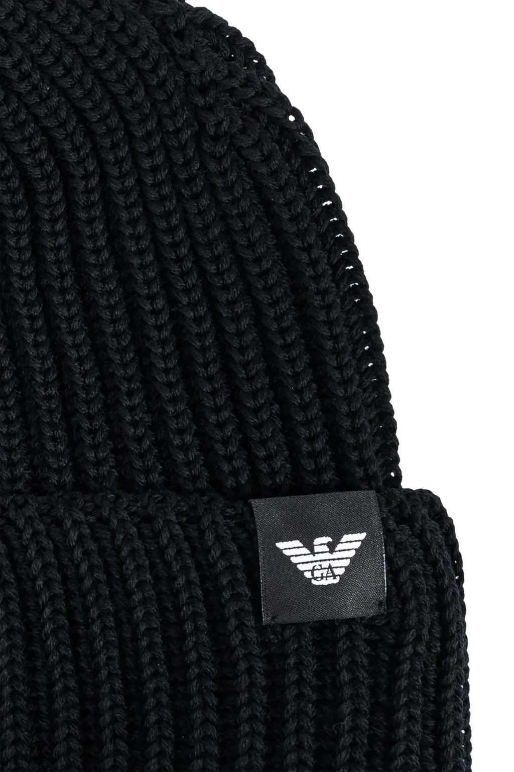 Emporio Armani Logo Patch Turn-Up Brim Knitted Beanie