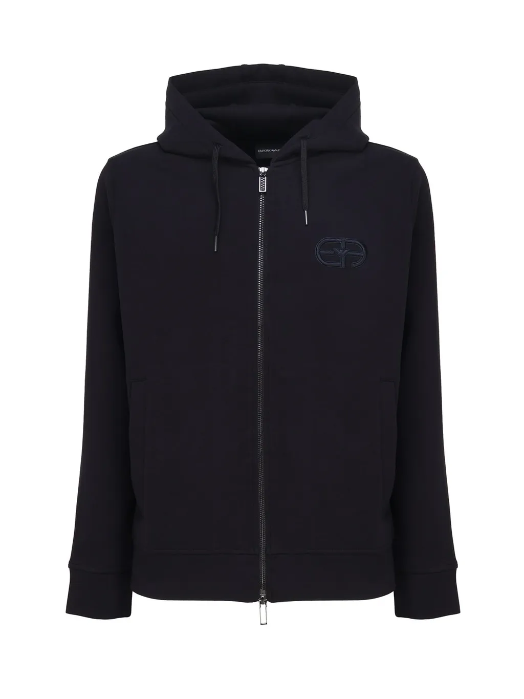 Emporio Armani Logo-Embroidered Zipped Drawstring Hoodie