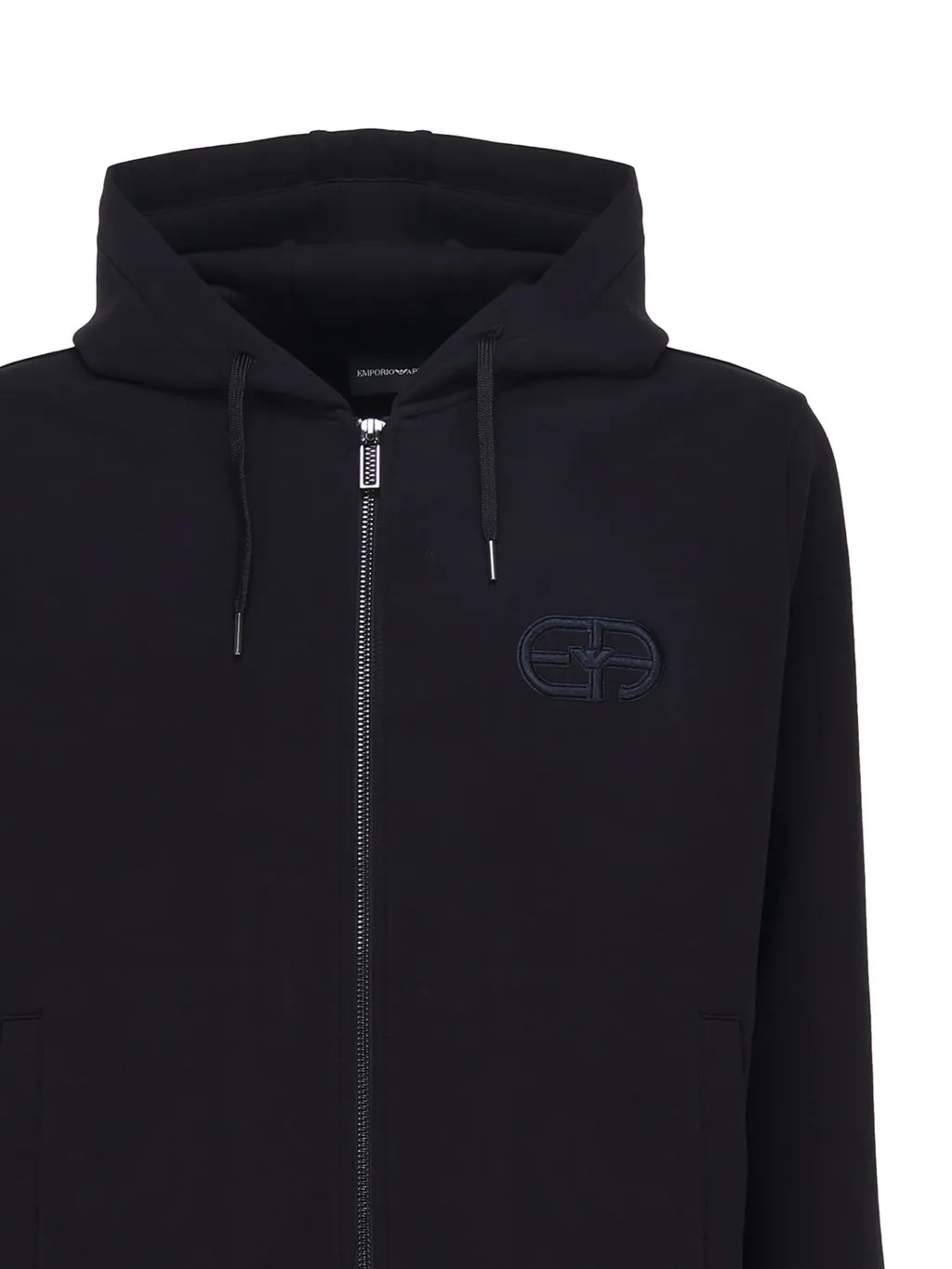 Emporio Armani Logo-Embroidered Zipped Drawstring Hoodie