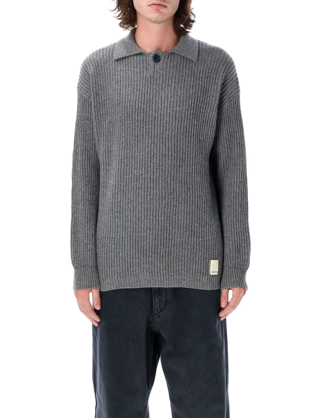 Emporio Armani Fisherman's-Knit Long Sleeved Polo Shirt