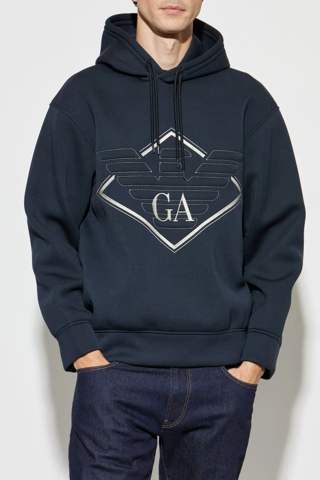 Emporio Armani Logo Embroidered Drawstring Hoodie