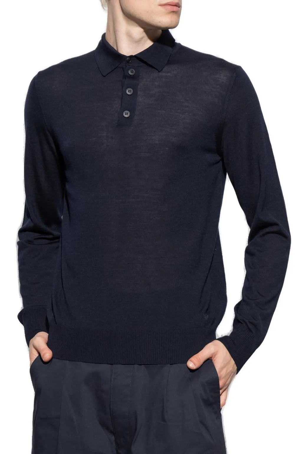 Emporio Armani Long-Sleeved Knitted Polo Shirt