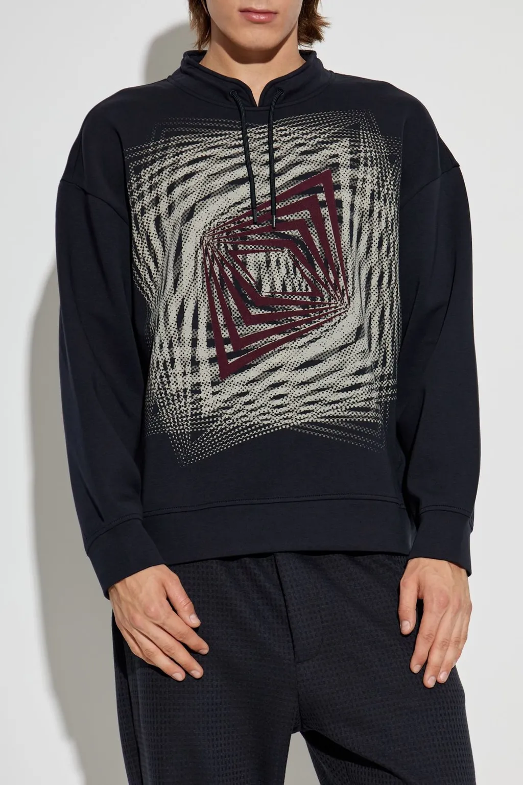 Emporio Armani Patterned Printed Drawstring Hoodie