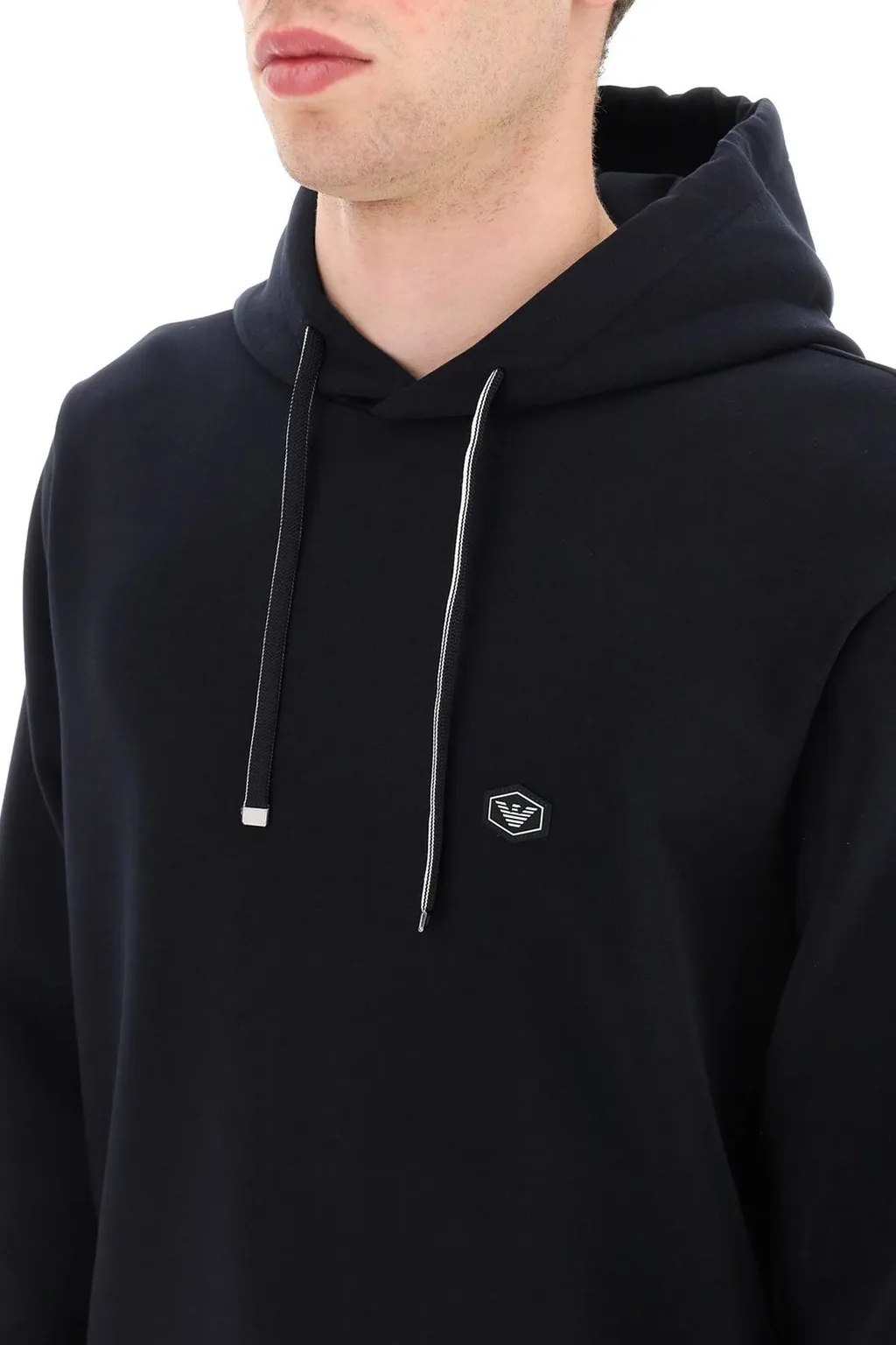 Emporio Armani Logo Patch Drawstring Hoodie
