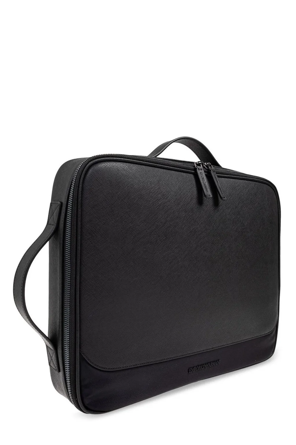 Emporio Armani Logo Embossed Zip-Up Laptop Bag
