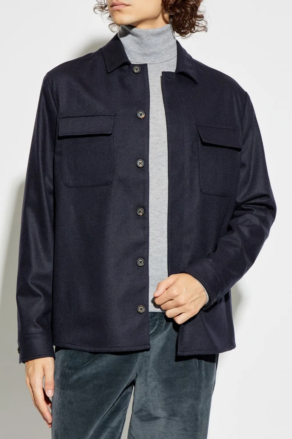 Eleventy Wool Pocketed Shirt
