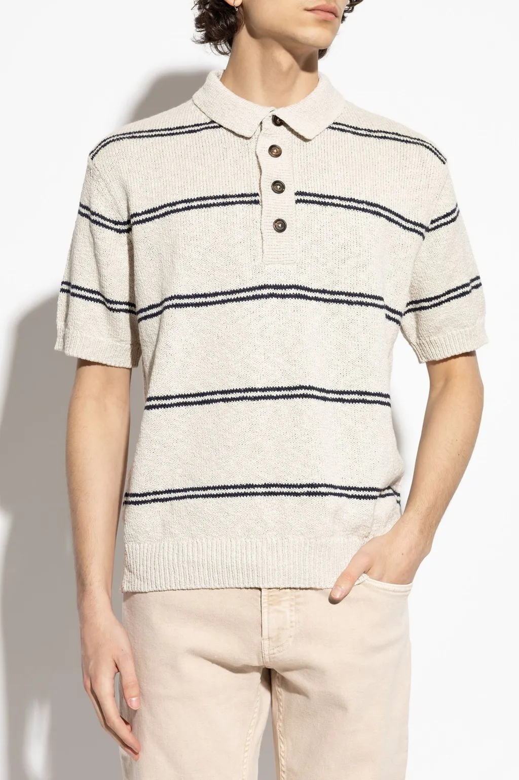 Eleventy Striped Knit Polo Shirt