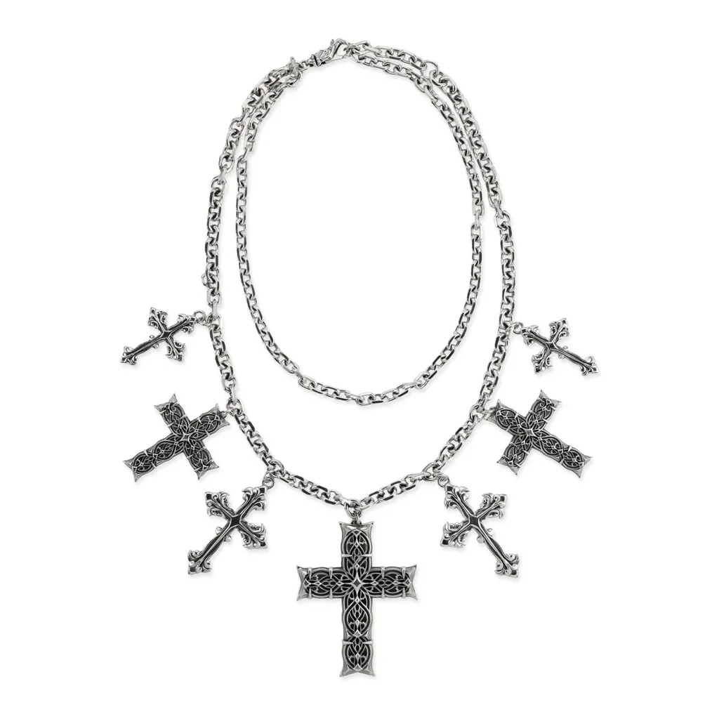 Emanuele Bicocchi Oversize Notre Dame Crosses Chain Necklace