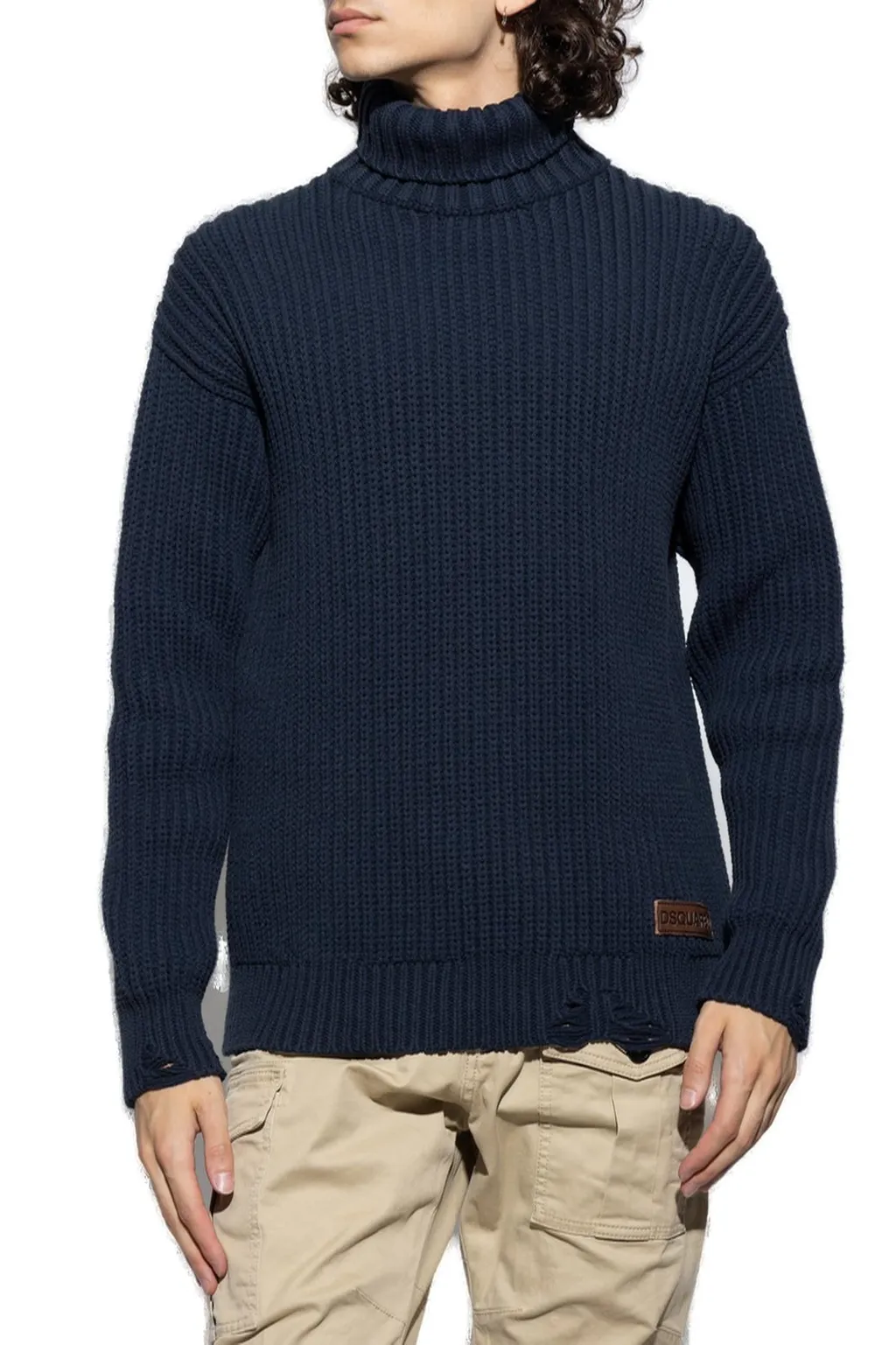 Dsquared2 High Neck Logo Patch Distressed Jumper