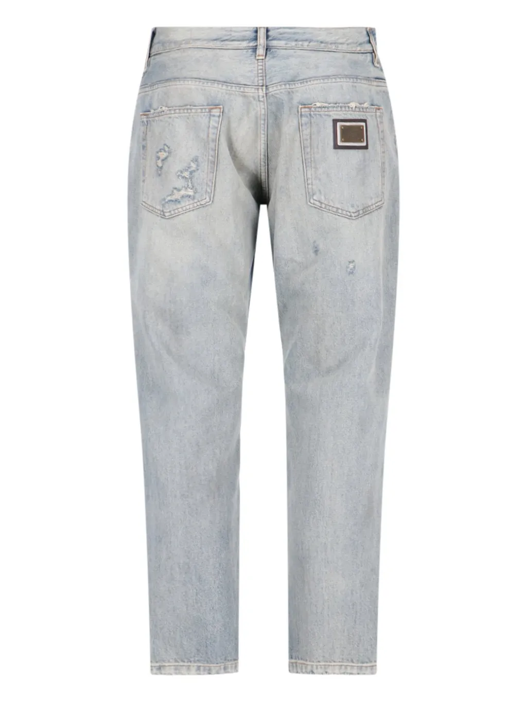 Dolce & Gabbana Logo Plaque Faded Effect Ripped Jeans