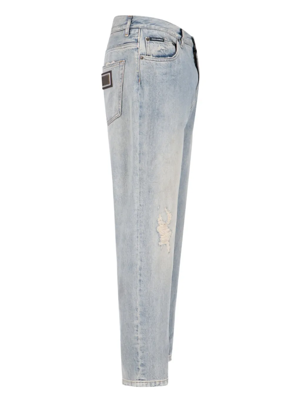 Dolce & Gabbana Logo Plaque Faded Effect Ripped Jeans