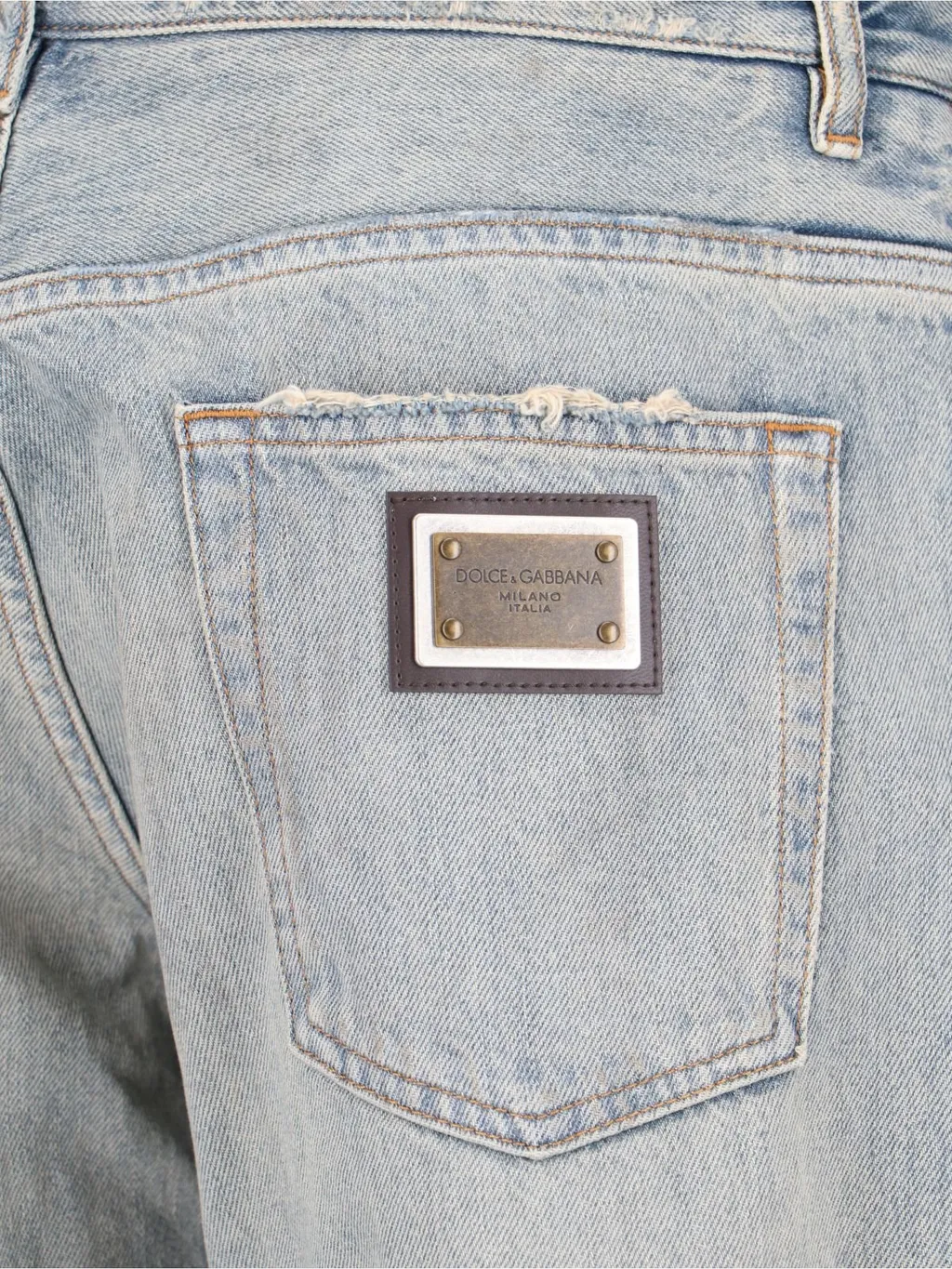 Dolce & Gabbana Logo Plaque Faded Effect Ripped Jeans