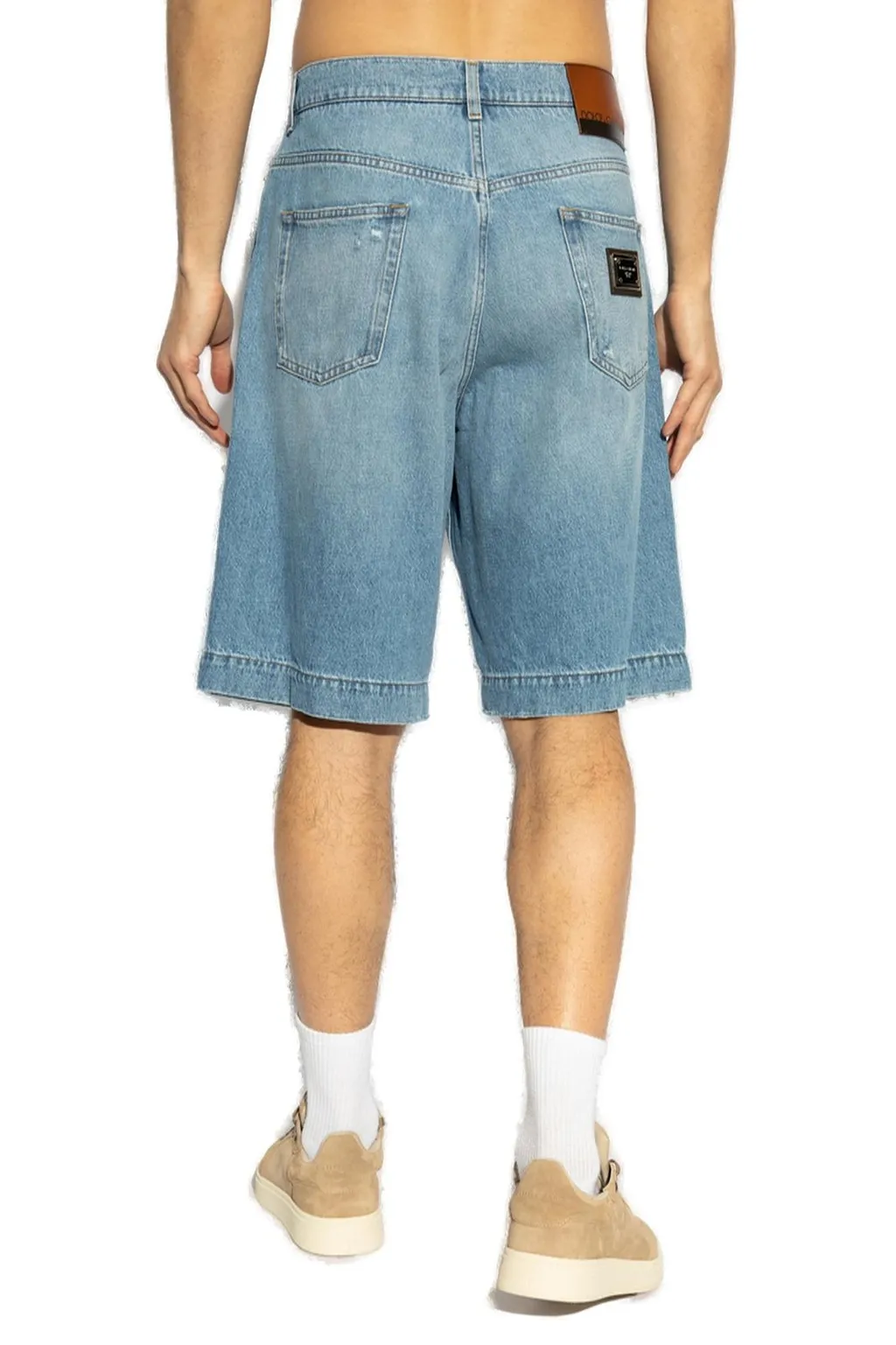 Dolce & Gabbana Logo Plaque Distressed Denim Shorts