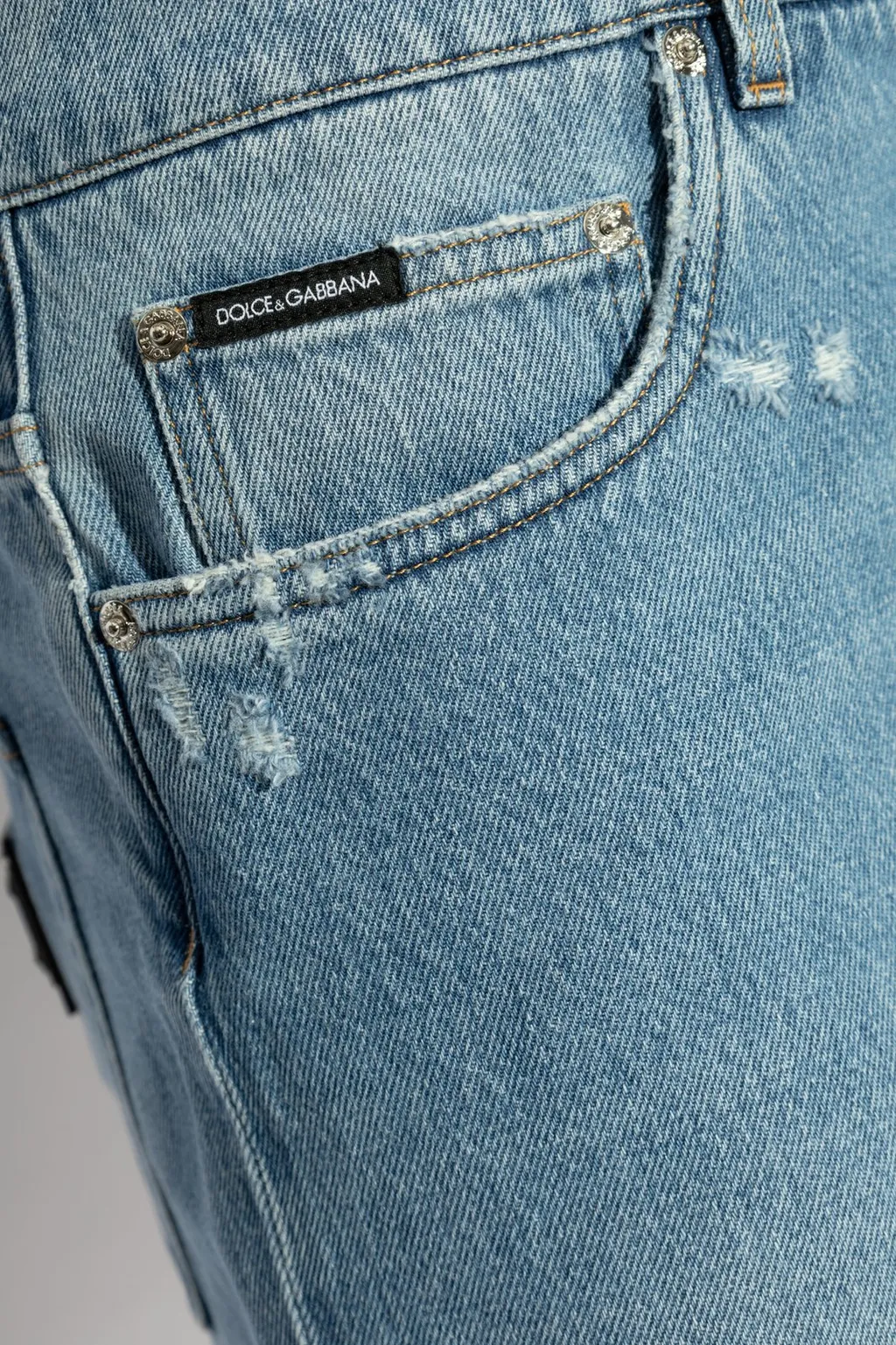 Dolce & Gabbana Logo Plaque Distressed Denim Shorts