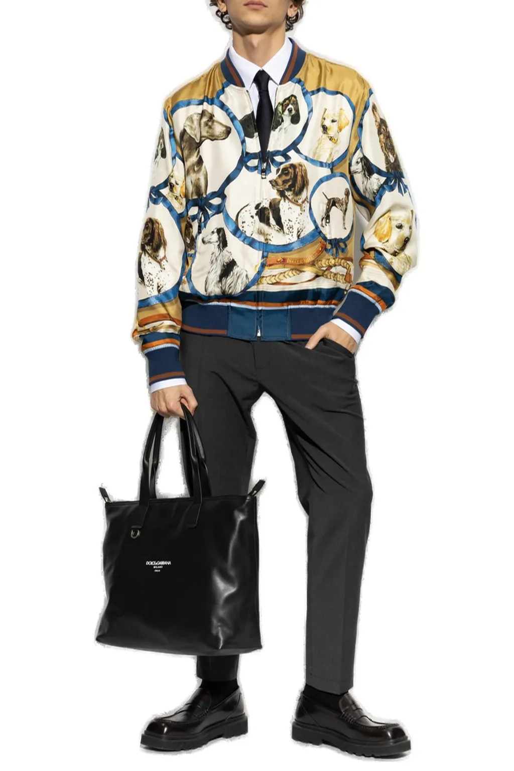 Dolce & Gabbana Dogs Printed Zipped Bomber Jacket