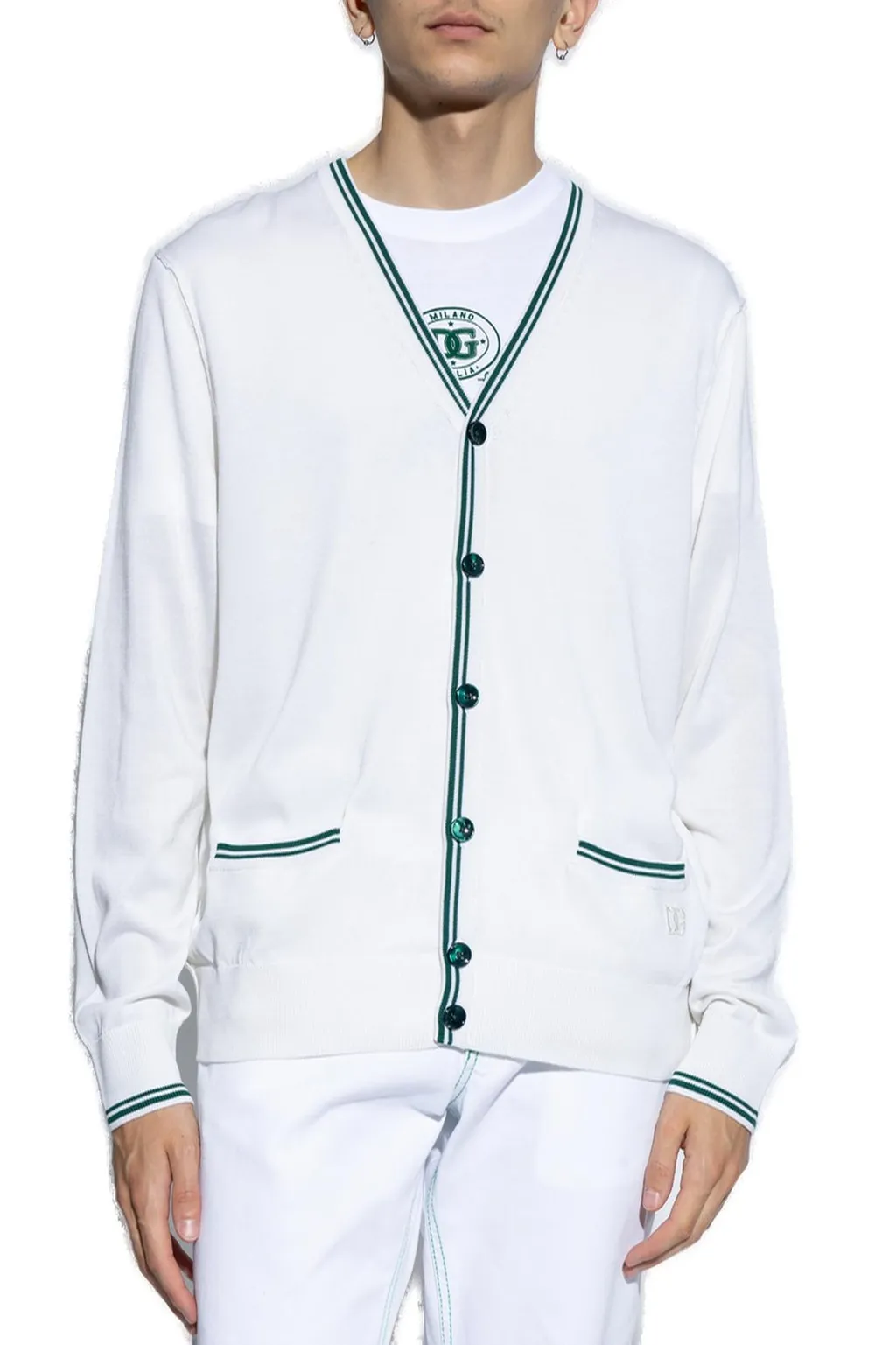 Dolce & Gabbana Logo Embroidered V-Neck Cardigan