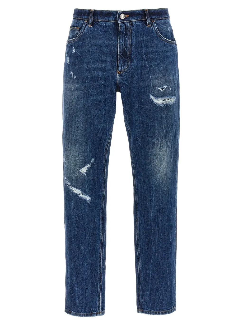 Dolce & Gabbana Logo Embroidered Distressed Jeans