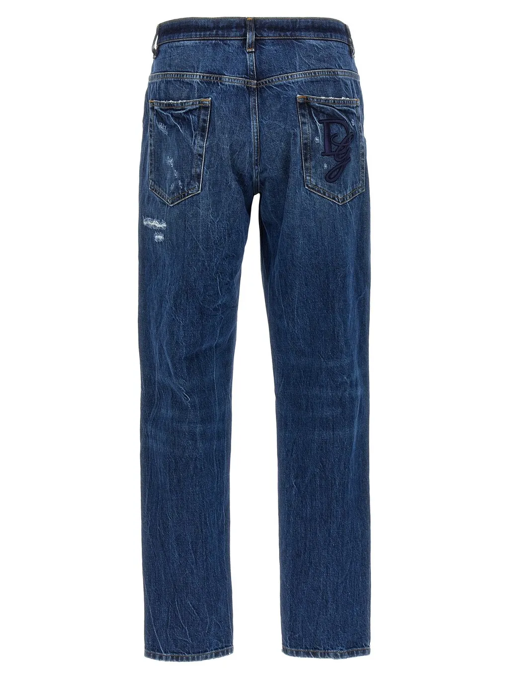 Dolce & Gabbana Logo Embroidered Distressed Jeans