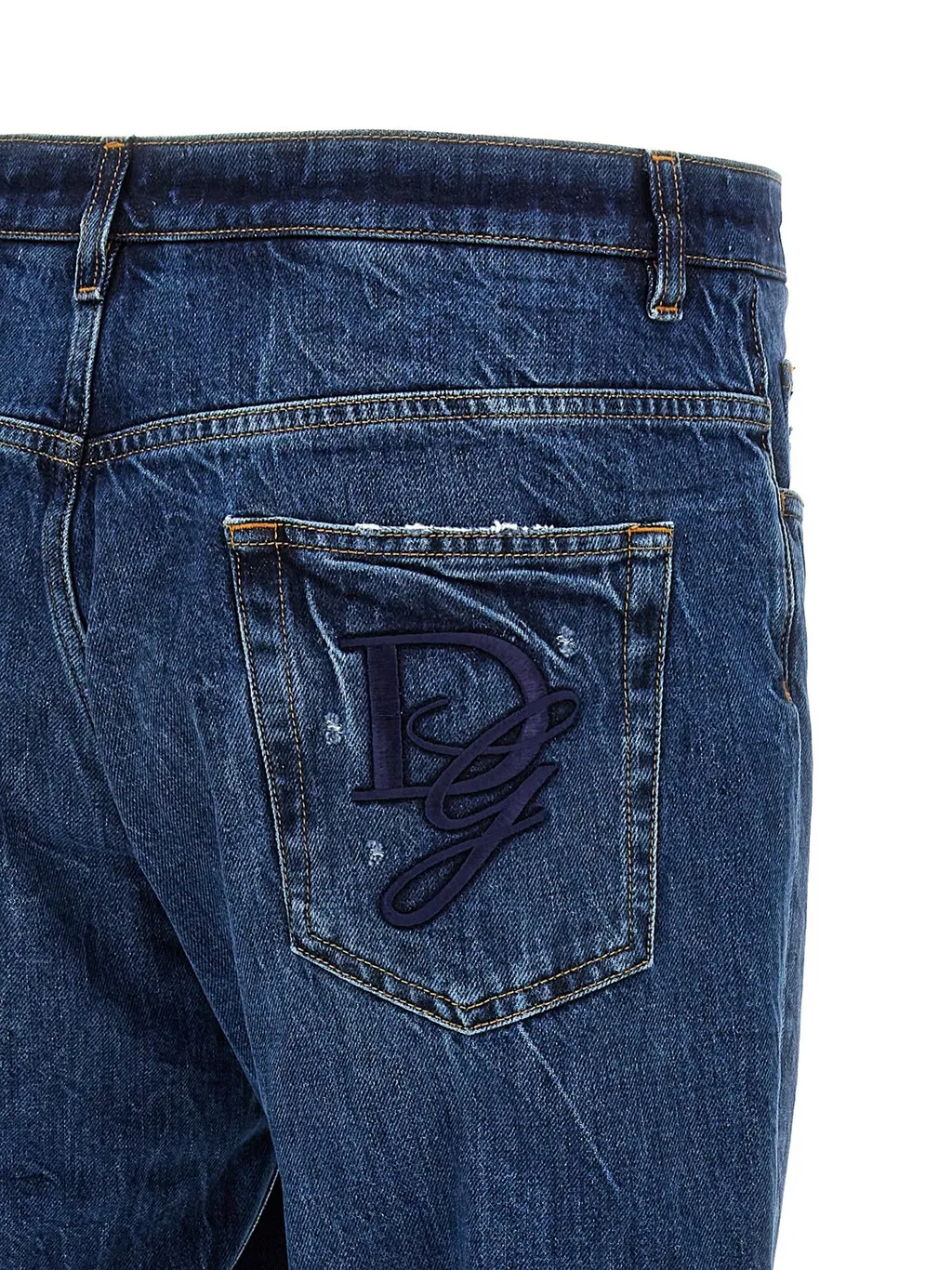 Dolce & Gabbana Logo Embroidered Distressed Jeans