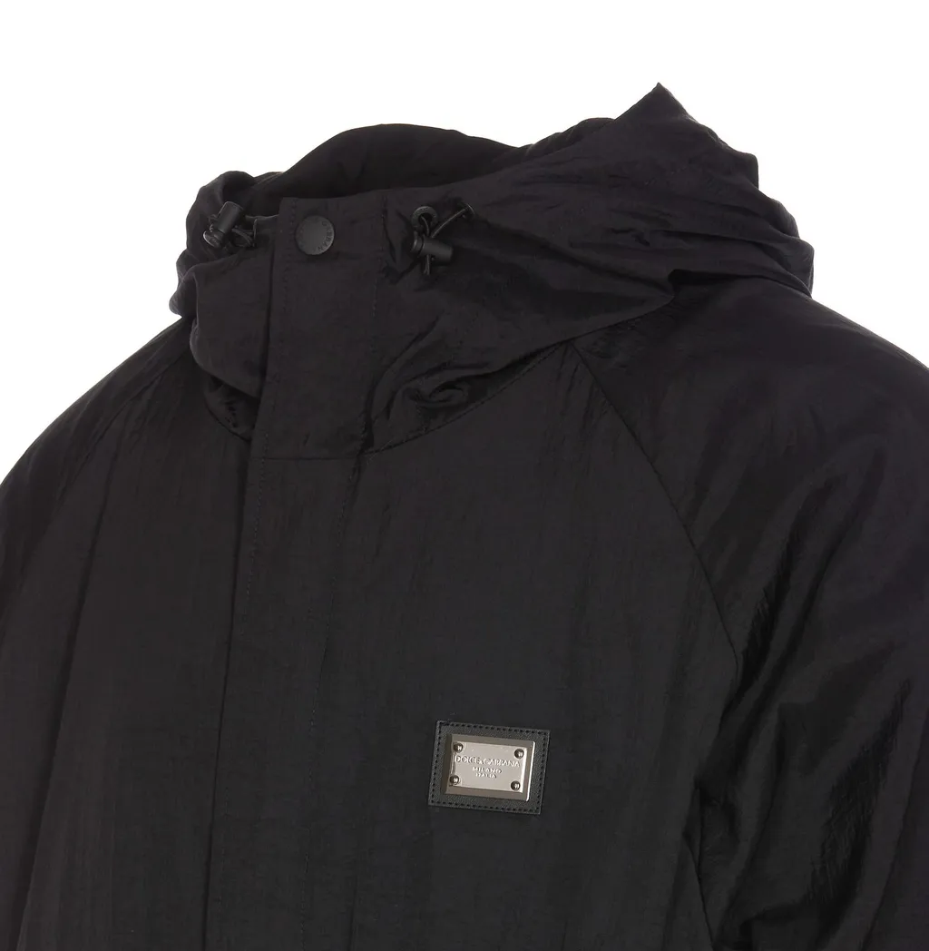 Dolce & Gabbana Logo Plaque Drawstring Hooded Jacket
