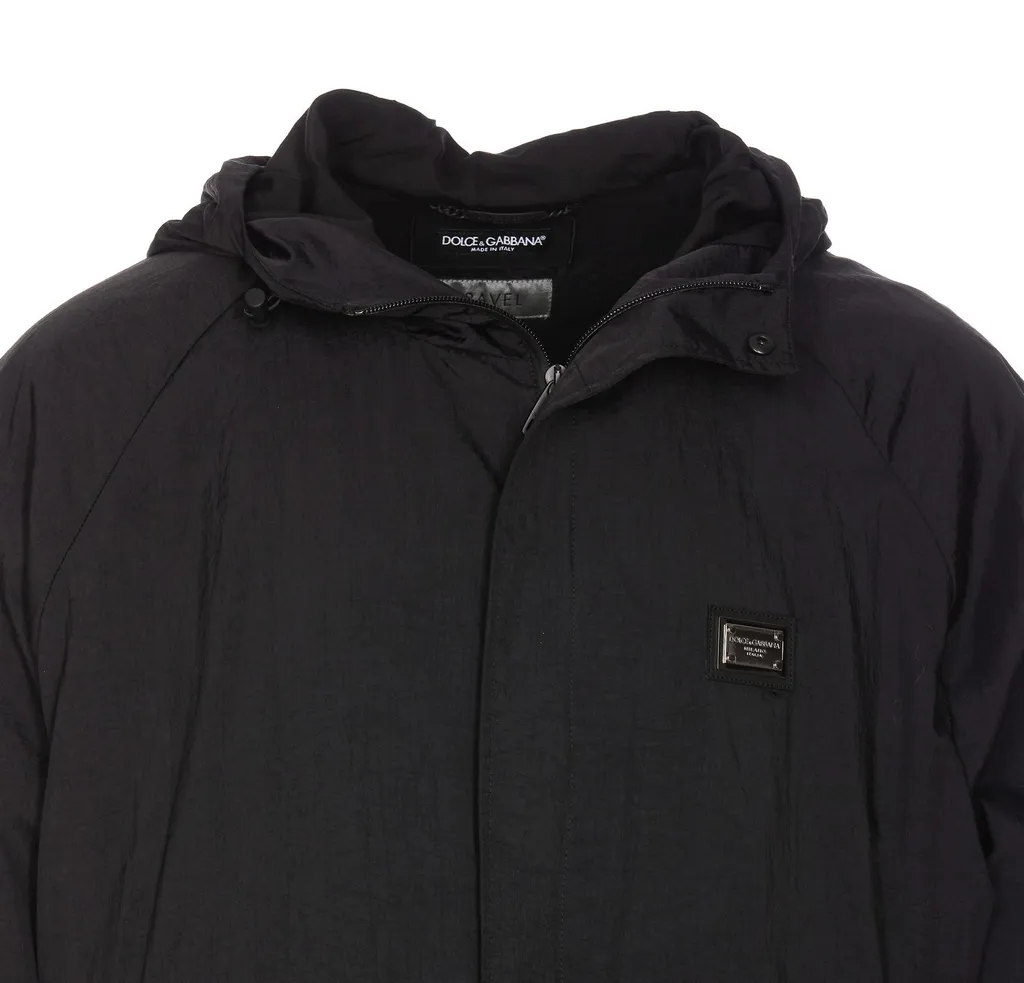 Dolce & Gabbana Logo Plaque Drawstring Hooded Jacket
