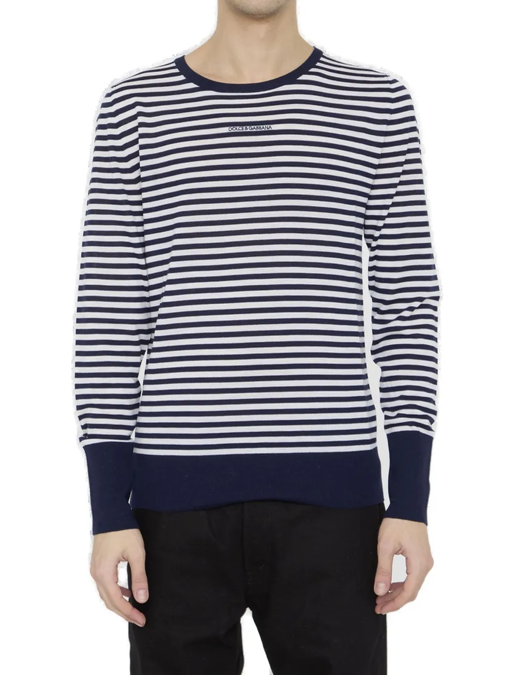 Dolce & Gabbana Logo-Embroidered Striped Crewneck Jumper