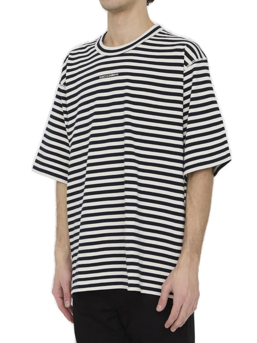Dolce & Gabbana Logo-Embroidered Striped Crewneck T-Shirt