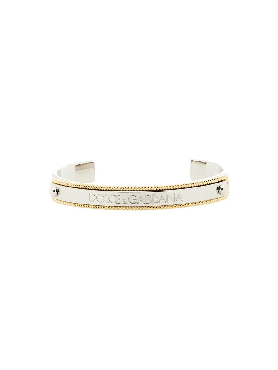 Dolce & Gabbana Marina Logo-Engraved Cord-Effect Cuff Bracelet