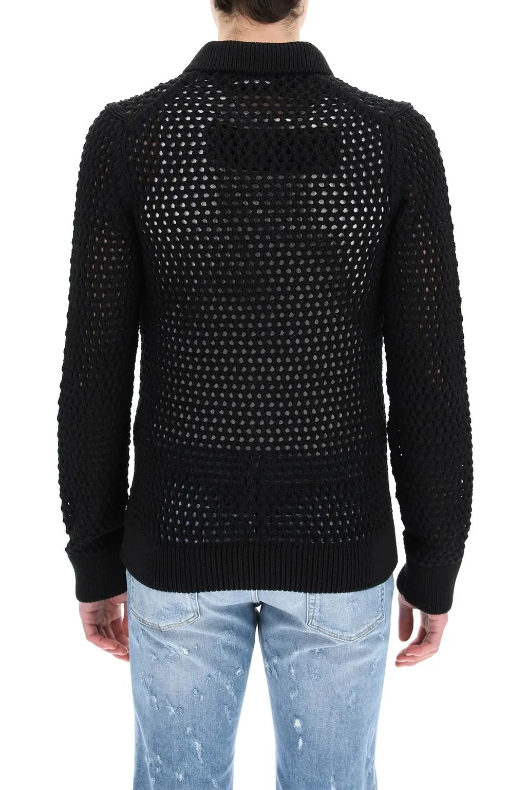 Dolce & Gabbana Mesh-Stitch Polo-Style Cardigan