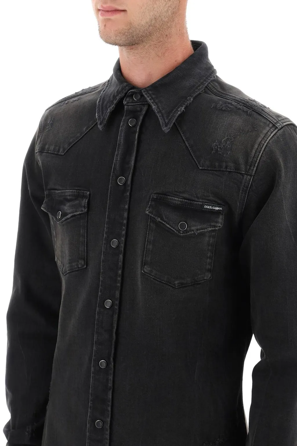 Dolce & Gabbana Distressed Denim Buttoned Shirt