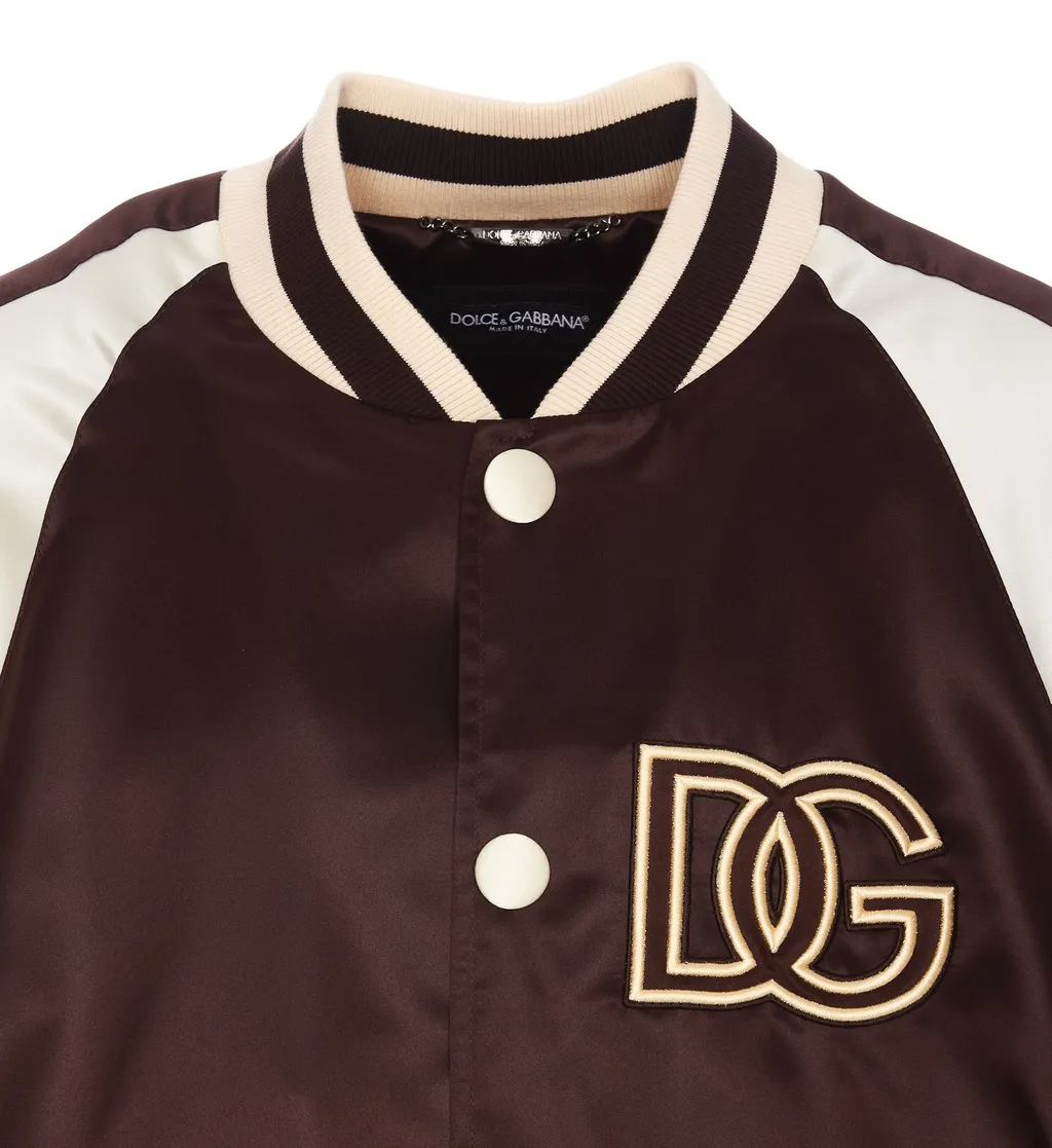 Dolce & Gabbana Stripe Trim Logo Patch Bomber Jacket