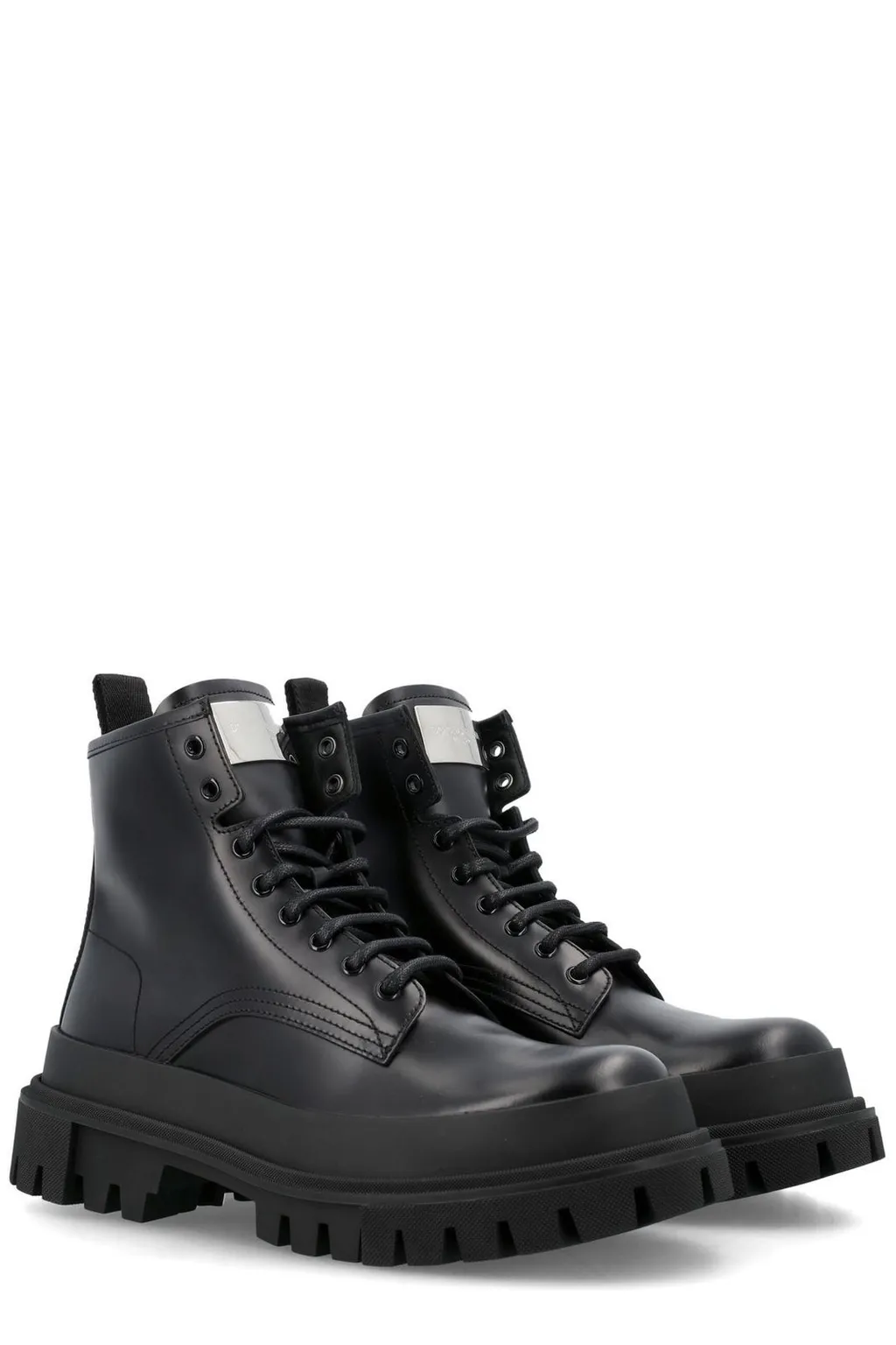 Dolce & Gabbana Logo-Plaque Lace-Up Ankle Boots
