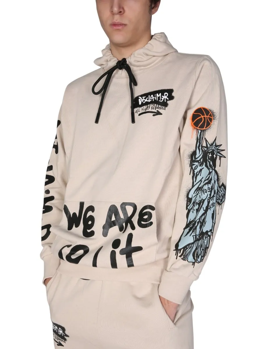 Disclaimer Logo Printed Drawstring Hoodie