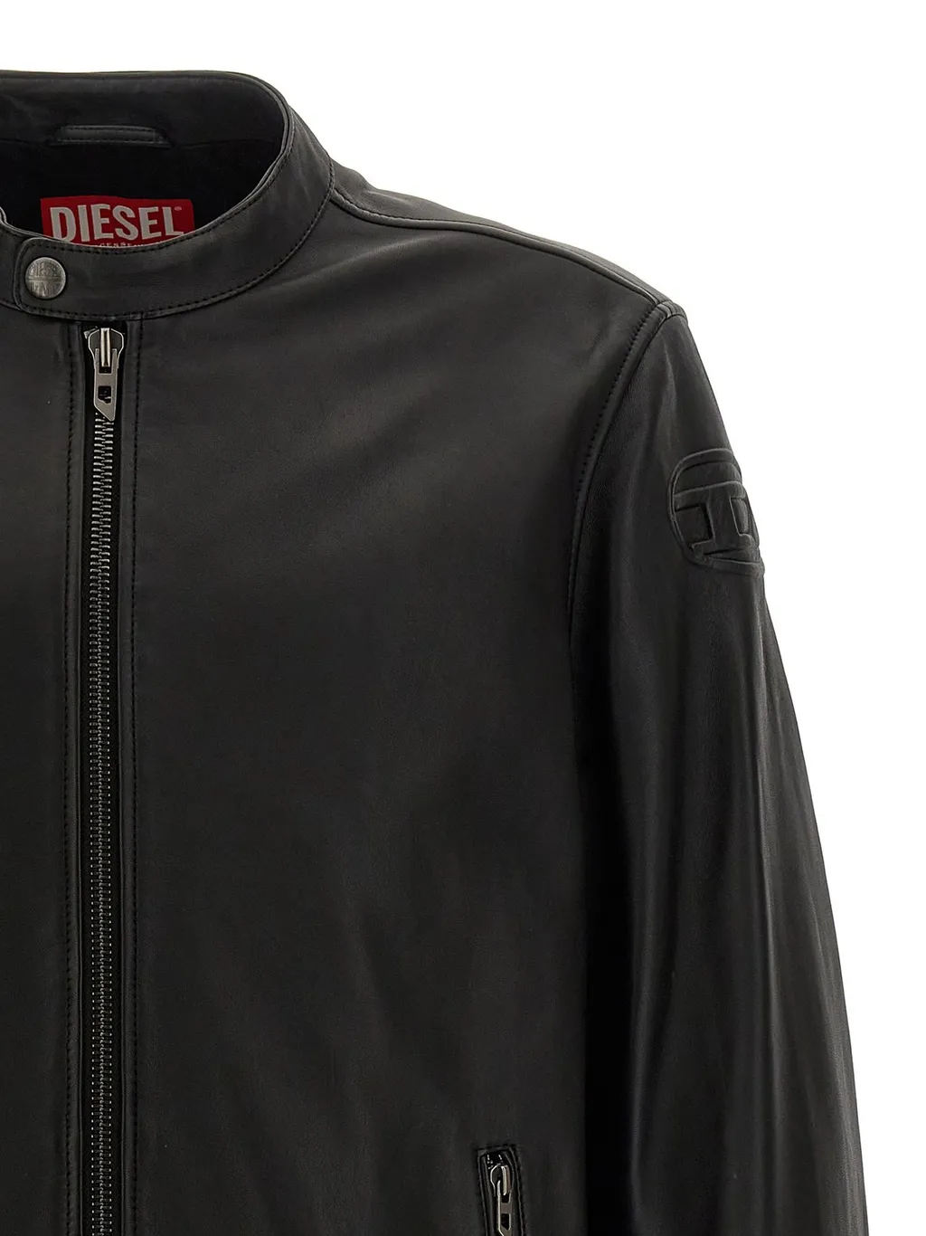 Diesel L-Carver Logo Embossed Leather Biker Jacket