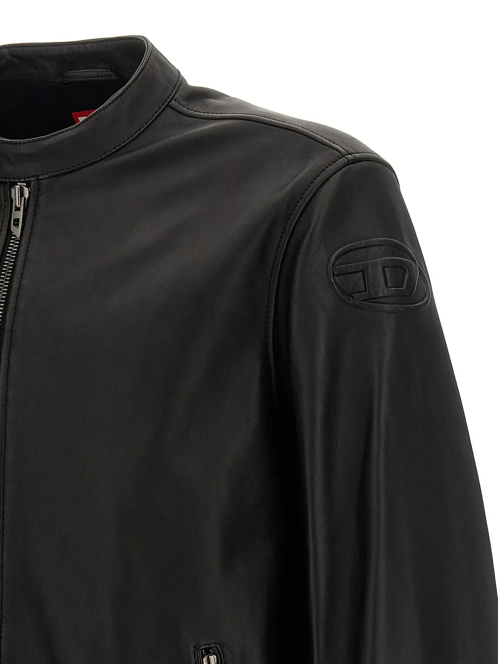 Diesel L-Carver Logo Embossed Leather Biker Jacket