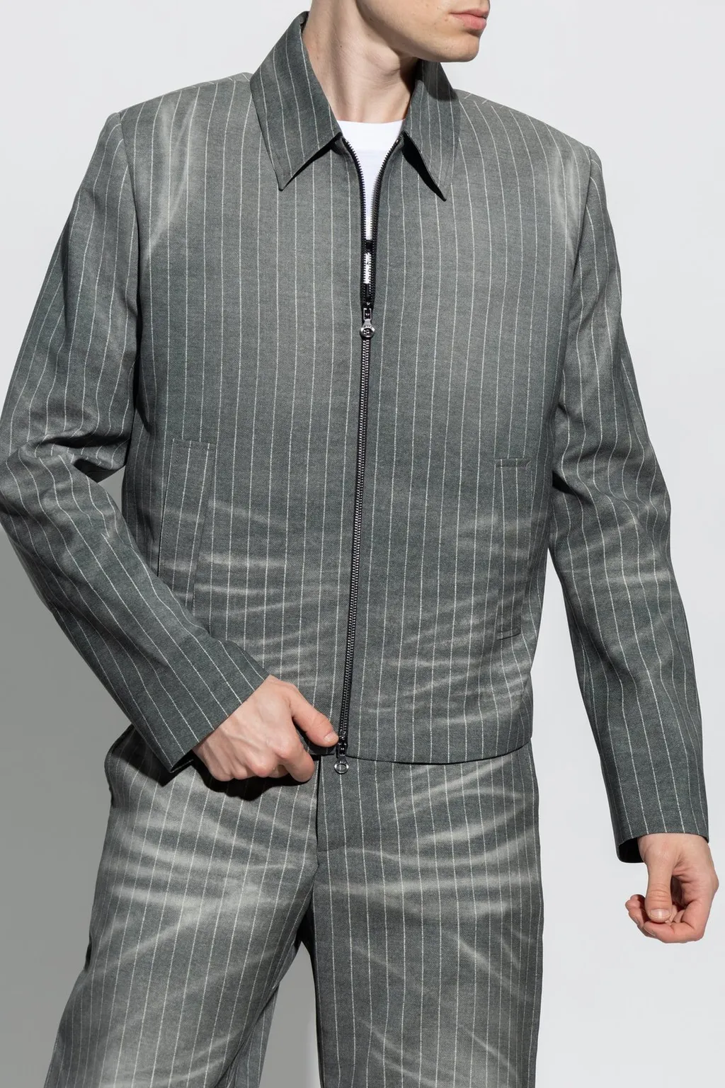 Diesel Pinstriped Full-Zipped Jacket